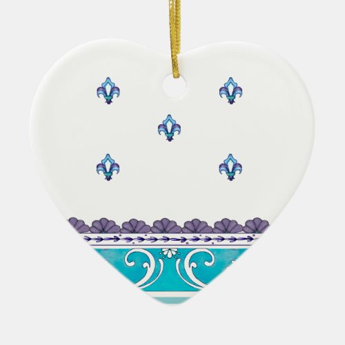 Fluer De Lis Blue Swirl Design Ceramic Ornament