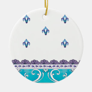 Fluer De Lis Blue Swirl Design Ceramic Ornament