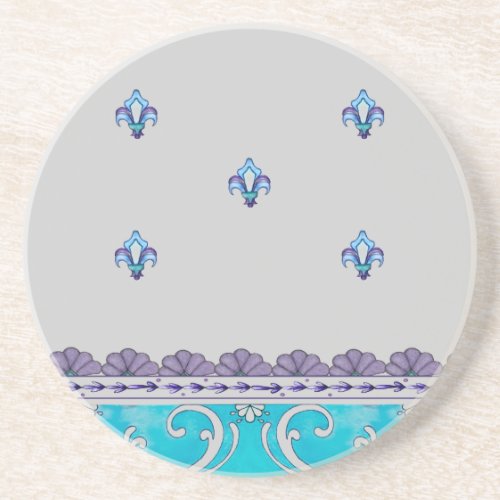 Fluer De Lis Blue Swirl Design Coaster