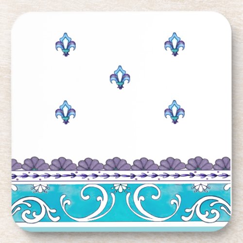 Fluer De Lis Blue Swirl Design Drink Coaster