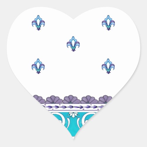 Fluer De Lis Blue Swirl Design Heart Sticker