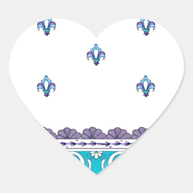 Fluer De Lis Blue Swirl Design Heart Sticker (Front)