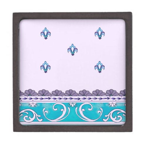 Fluer De Lis Blue Swirl Design Keepsake Box