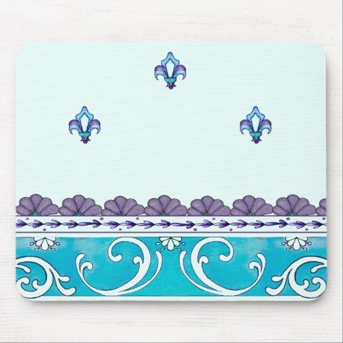 Fluer De Lis Blue Swirl Design Mouse Pad