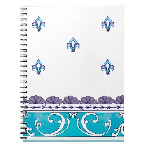 Fluer De Lis Blue Swirl Design Notebook