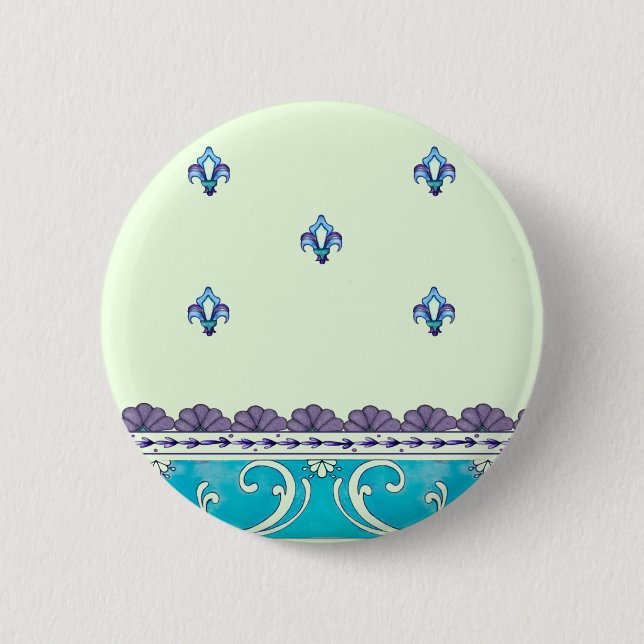 Fluer De Lis Blue Swirl Design Pinback Button (Front)
