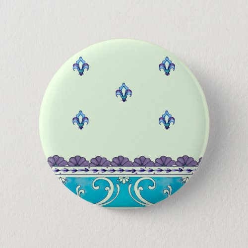 Fluer De Lis Blue Swirl Design Pinback Button