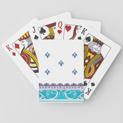 Fluer De Lis Blue Swirl Design Playing Cards