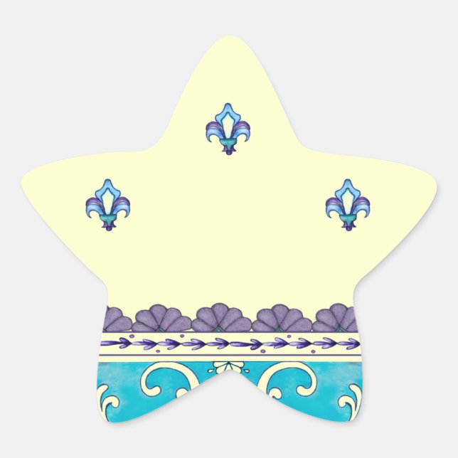 Fluer De Lis Blue Swirl Design Star Sticker (Front)