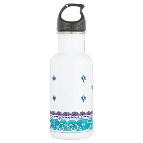 Fluer De Lis Blue Swirl Design Water Bottle