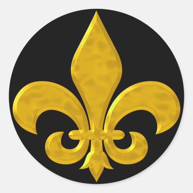 Fluer De Lis Hammered Gold Classic Round Sticker (Front)