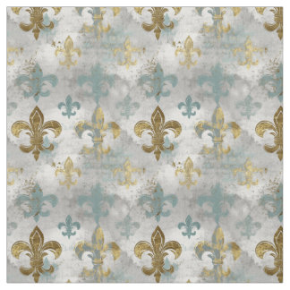 Fluer de Lis | Soft Blue & Gold Fabric