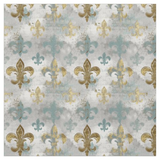 Fluer de Lis | Soft Blue & Gold Fabric