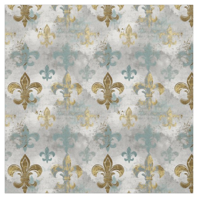 Fluer de Lis | Soft Blue & Gold Fabric (Swatch)