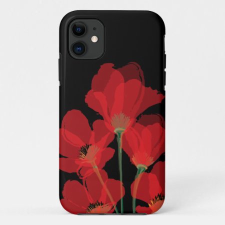 Fluers De Pavot Rouge Sur Noir Iphone 11 Case