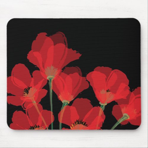 Fluers de Pavot Rouge sur Noir Mouse Pad