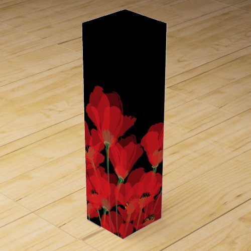 Fluers de Pavot Rouge sur Noir Wine Gift Box