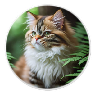 "Fluff and Cuddles: The Chubby Persian Cat" Ceramic Knob