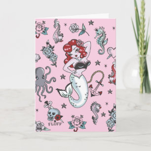 Fluff Molly Mermaid Card- pink Card