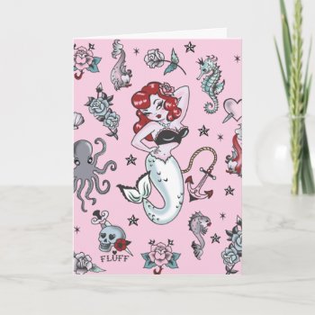 Fluff Molly Mermaid Card- Pink Card by FluffShop at Zazzle