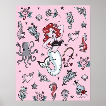 Fluff Molly Mermaid Poster- Pink Poster by FluffShop at Zazzle
