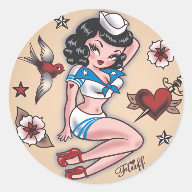 Miroir De Poche Vintage Suzy Marin Fluff - Style Pin-up Retro Tatouage Marin, Couleur Ivoire, Neuf Avec étiquettes