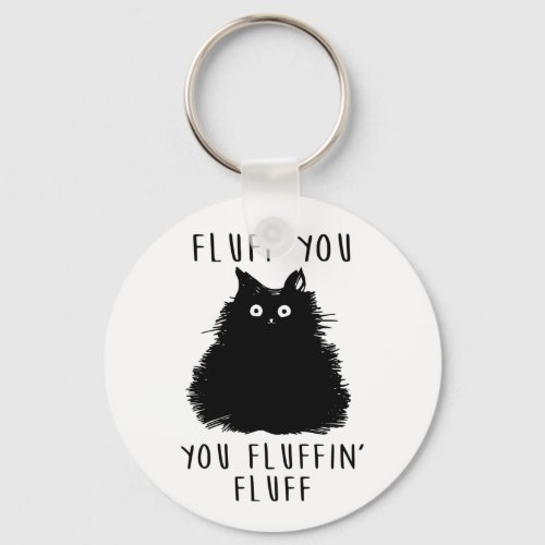 Fluff You Black Cat Drawing Keychain