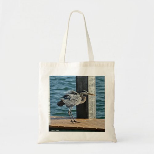 Fluffed Up Great Blue Heron on Pier Canvas Bag