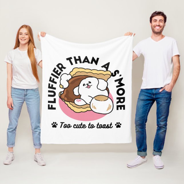 Fluffier Than a S’more – Cute Dog and Dessert Pun  Fleece Blanket (In Situ)
