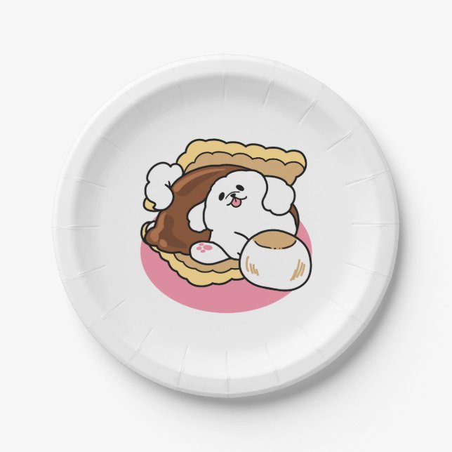 Fluffier Than a S’more – Cute Dog and Dessert Pun  Paper Plates (Front)
