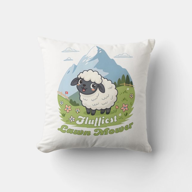 Fluffiest Lawn Mower – Adorable Blacknose Sheep Throw Pillow (Front)