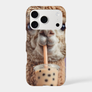 Fluffy Alpaca Portrait Drinking Boba Bubble Tea iPhone 17 Pro Case