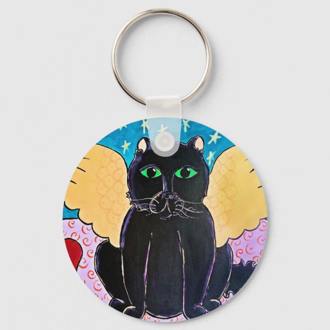Fluffy Angel Cat Keychain (Front)