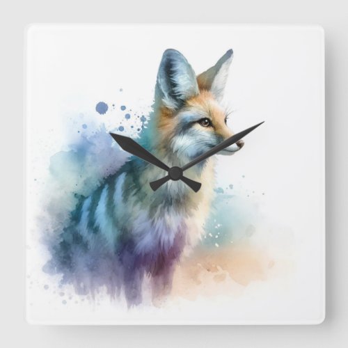 Fluffy arctic fox amidst a wintry background REF15 Square Wall Clock