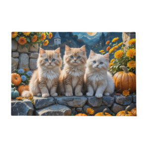 Fluffy Autumn Kittens Pumpkins and Foliage Doormat