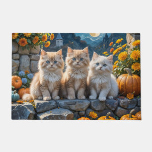 Fluffy Autumn Kittens Pumpkins and Foliage Doormat