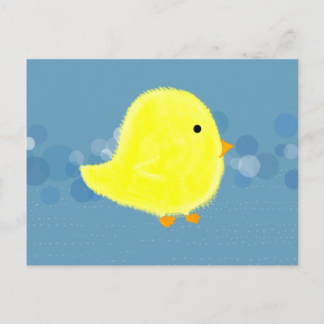 Fluffy Baby Chick With Blue Bubbles Postcard (Front)