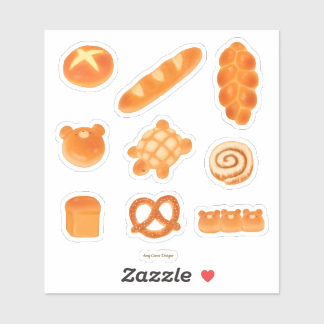 Fluffy Bakery Bread Variety Turtle, Buns, Bears Sticker (Sheet)