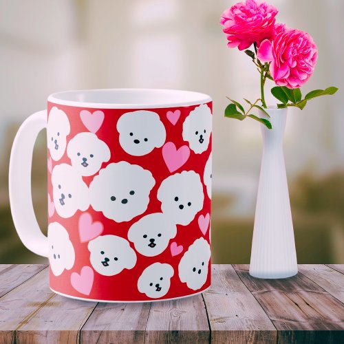 Fluffy Bichon and Hearts Mug