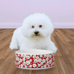 Fluffy Bichon Faces and Hearts Pet Bowl<br><div class="desc">Fluffy Bichon Frise faces with pink hearts and a red background makes the pawfect food or water bowl for bichon lovers.</div>