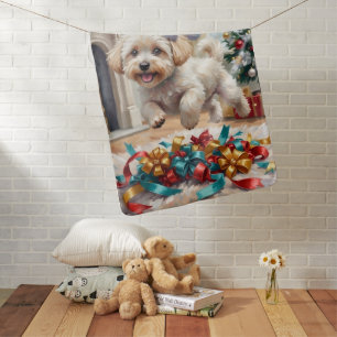 Fluffy Bichon Frise Dog Joyful Christmas Baby Blanket