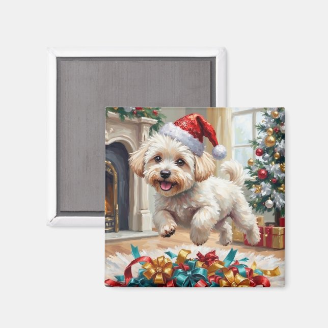 Fluffy Bichon Frise Dog Joyful Christmas Magnet (Front/Back)
