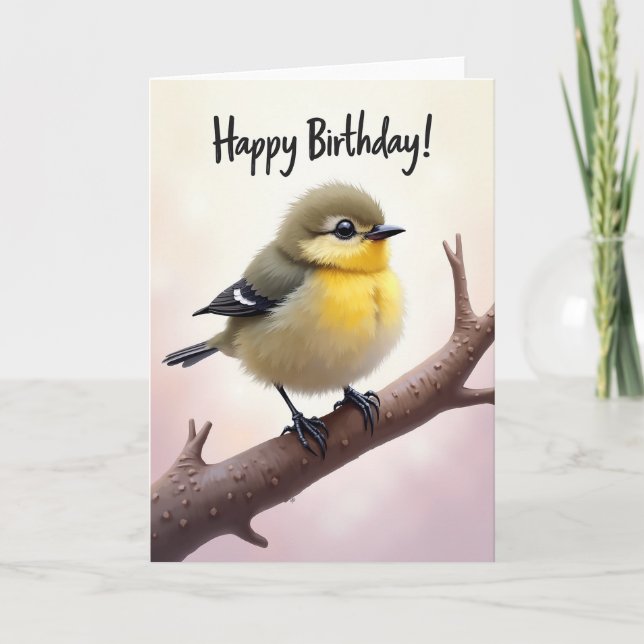 Fluffy Bird Birthday Wish Card (Front)