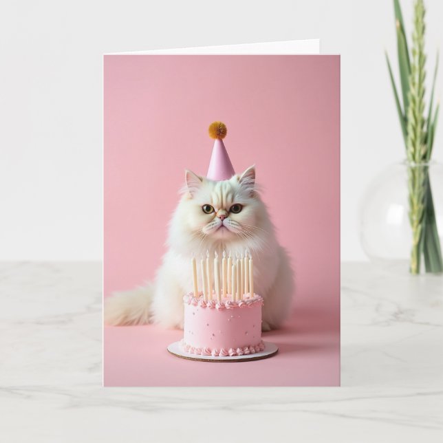 Fluffy Birthday Cat Art Card (Front)
