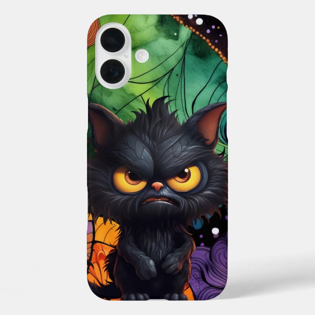 FLUFFY BLACK ANGRY HALLOWEEN CAT Case-Mate iPhone CASE (Back)