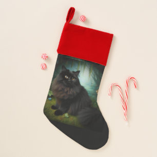 Fluffy Black Cat in Misty Woods Add Photo Christmas Stocking