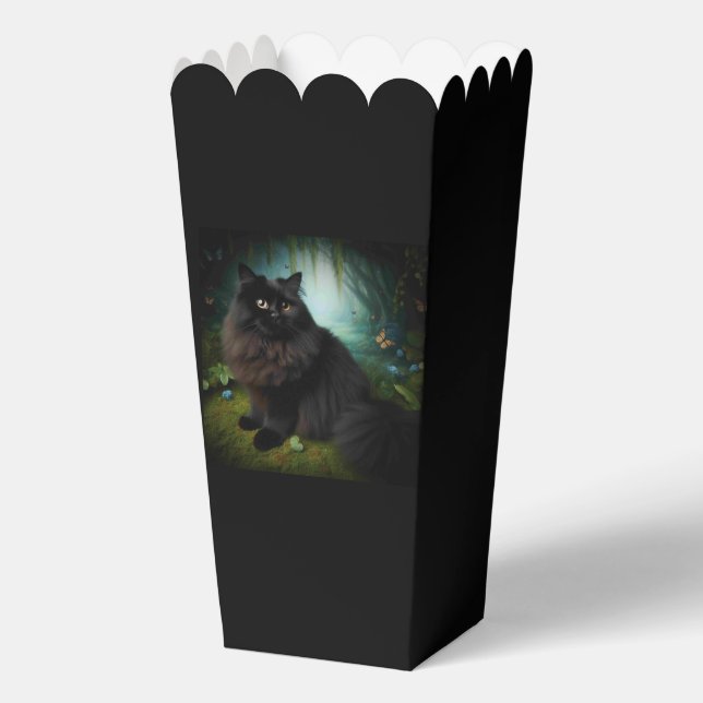 Fluffy Black Cat in Misty Woods Favor Boxes (Back)