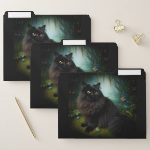 Fluffy Black Cat in Misty Woods File Folder