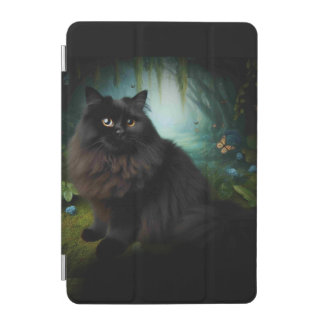 Fluffy Black Cat in Misty Woods iPad Mini Cover