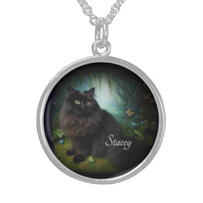 Fluffy Black Cat in Misty Woods Name Front